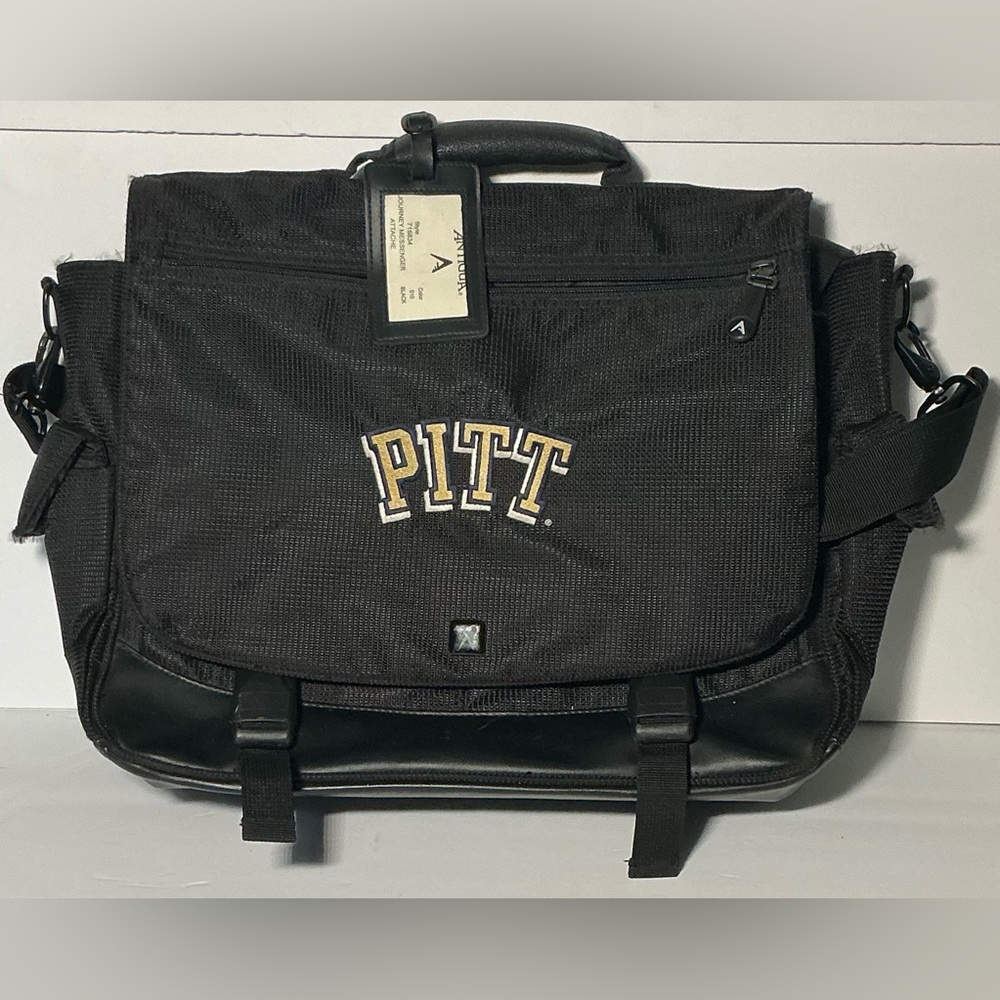 Antigua Black Leathers Unisex Crossbody Messenger School Bag “Pitt” Muli-Pocket